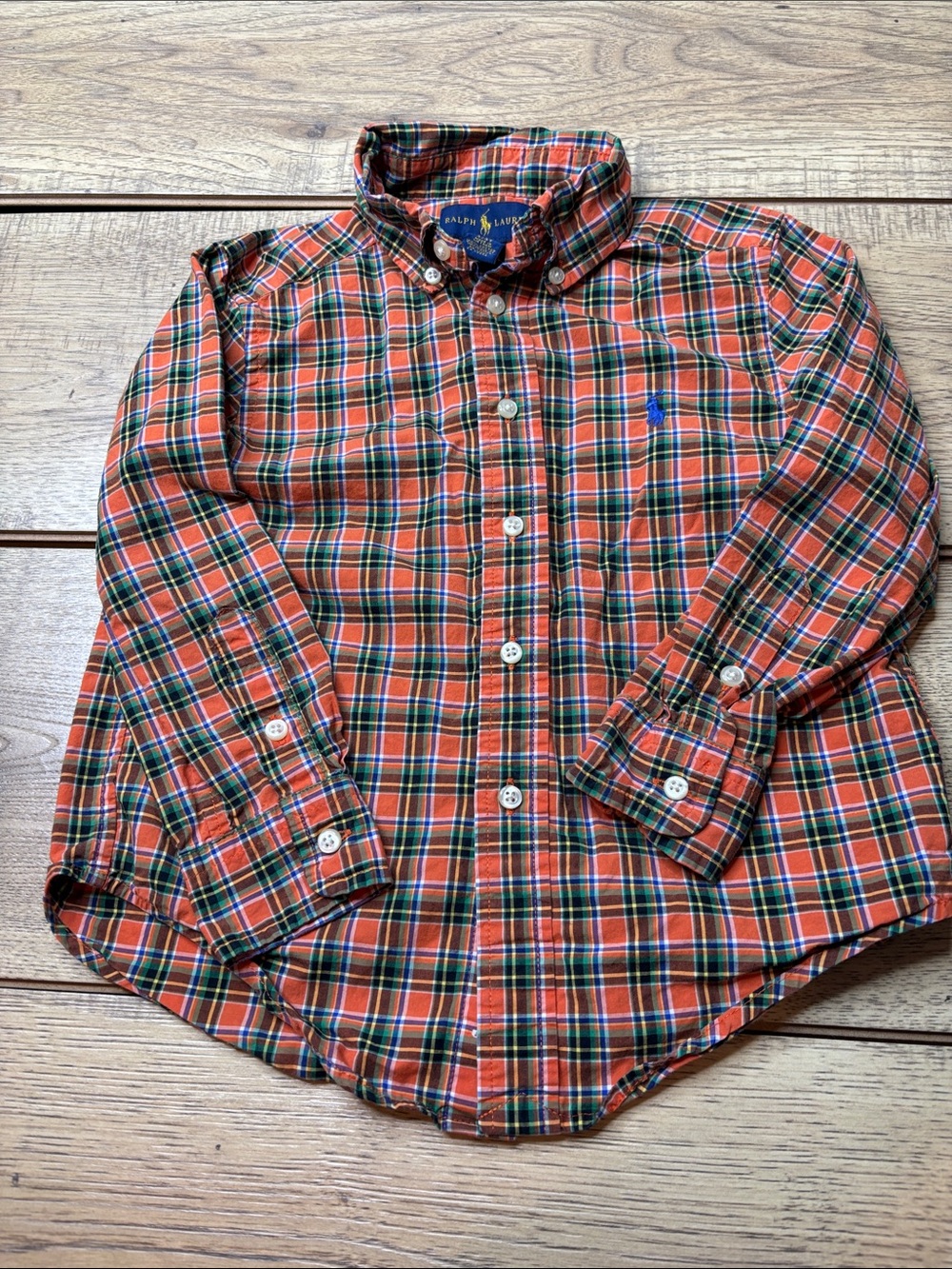 Toddler Ralph Lauren Orange Plaid Button-Down Shirt Size 4T